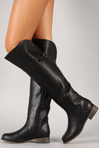 Buckle Round Toe Riding Knee High Boot