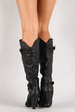 Strappy Buckle Zip Up Knee High Boot