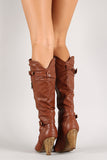 Strappy Buckle Zip Up Knee High Boot