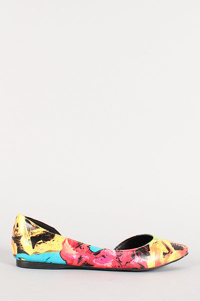 Breckelle Floral Pointy Toe Sweetheart Flat