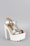 Soda Metallic T-Strap Lug Sole Platform Heel