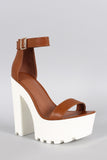 Wild Diva Lounge Two-Tone Ankle Strap Lug Sole Platform Heel