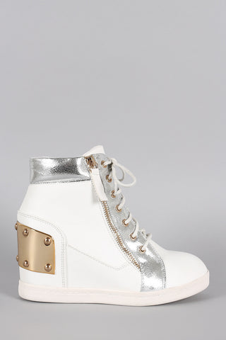 Studded High Top Lace Up Wedge Sneaker