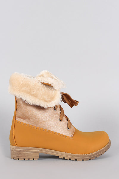 Shearling Cuff Hiking Ankle Boots