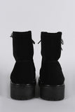 Bamboo Shearling Cuff Round Toe Lace Up Combat Work Ankle Boots