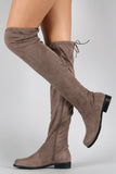 Bamboo Faux Suede Tied Flat Thigh High Boot