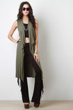 Ribbed Drape Open Front Longline Vest