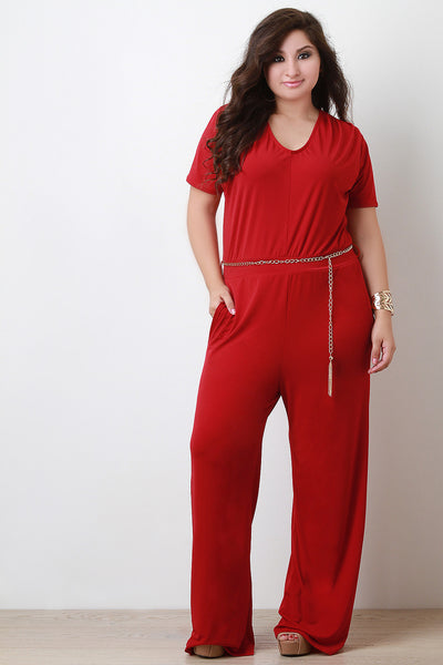 Chain Belt Straight Leg Jumpsuit