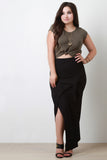 Rib Knit Tied Sash Maxi Skirt