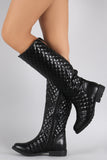 Quilted Round Toe Riding Knee High Boots