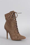 Wild Diva Lounge Suede Combat Lace Up Stiletto Booties