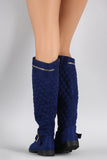 Bamboo Quilted Suede Zipper Trim Riding Knee High Boots