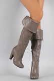 Bamboo Cuff Elastic Gore Chunky Heeled Knee High Boots