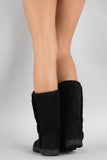 Bamboo Suede Fur Trim Round Toe Mid Calf Flat Boots