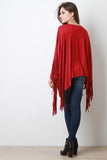 Jersey Knit Fringe Handkerchief Hem Poncho