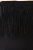 Ribbed Knit Suede Fringe Tube Midi Dress