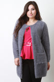 Plush Metallic Knit Pocket Cardigan